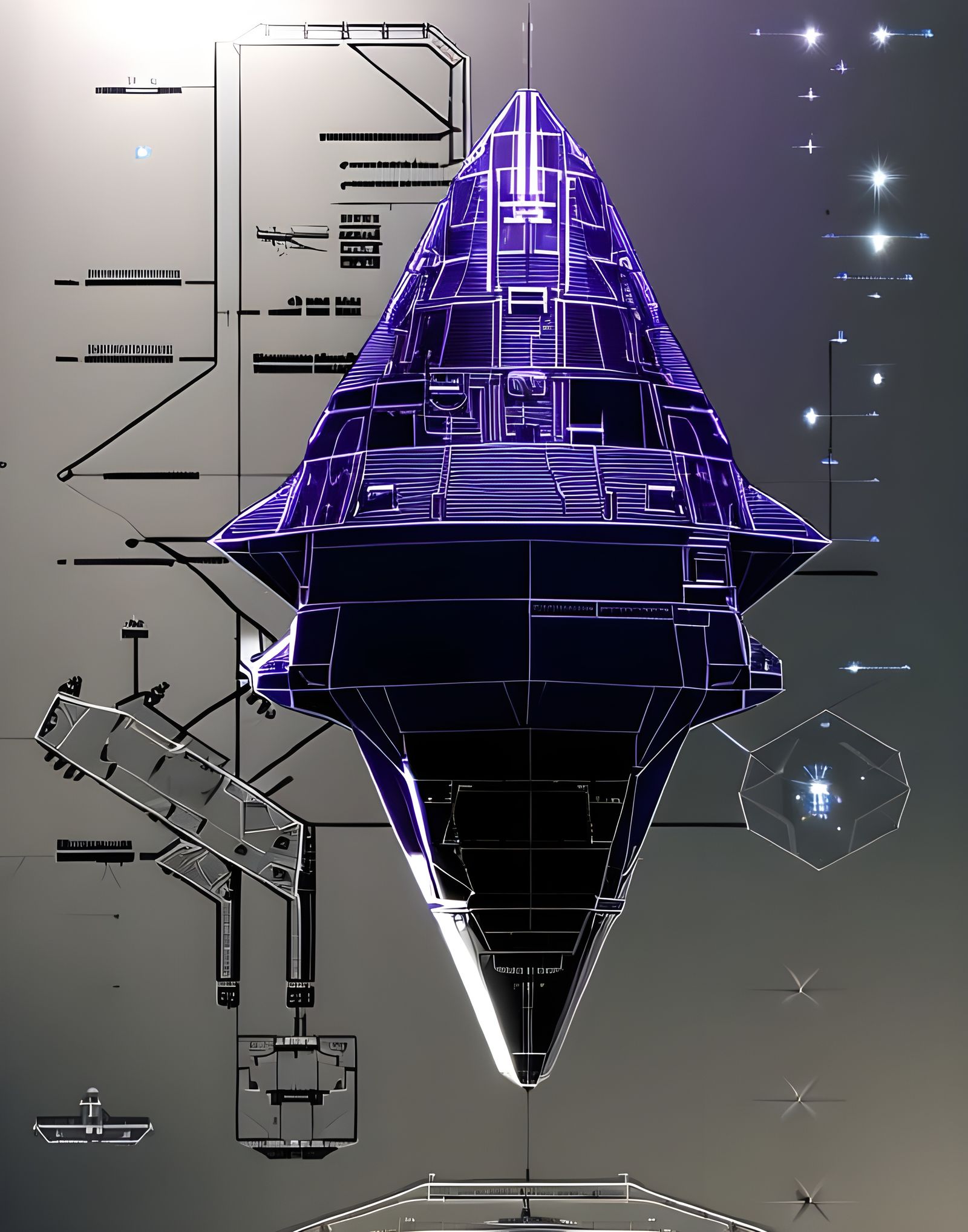 Traveller RPG Scout Ship Blueprint in Geometric Style