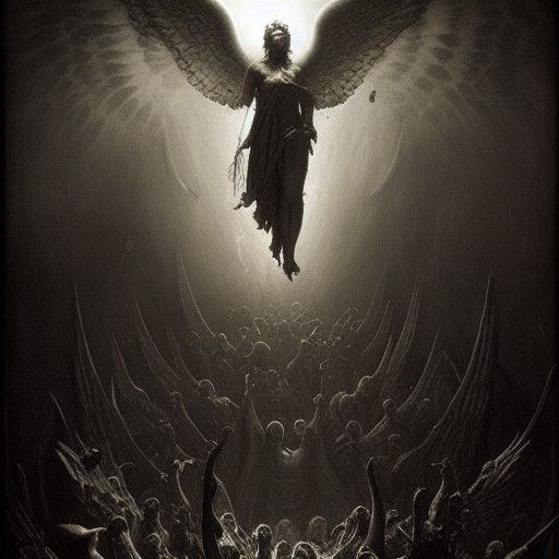 Lucifer's Fall: Detailed Scene of Angels and Chaos