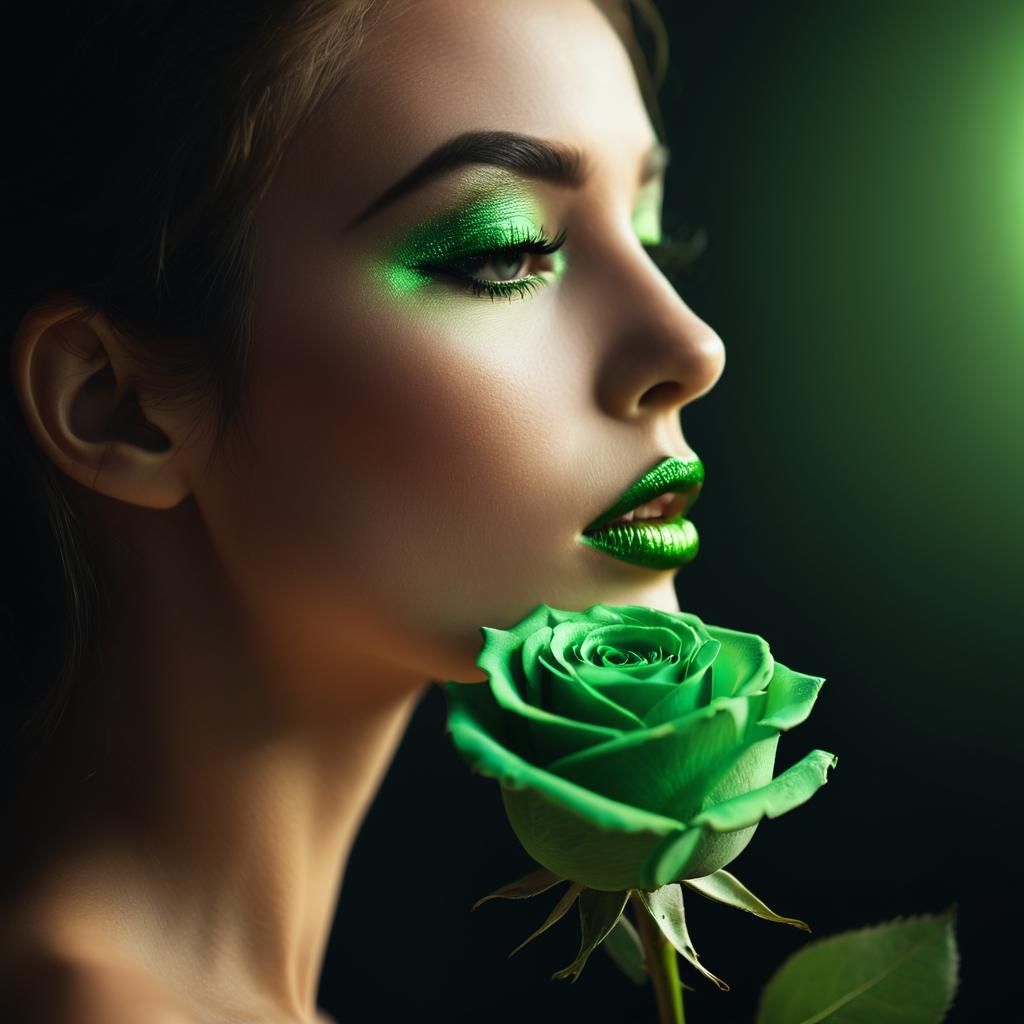 Woman with Green Rose: Portrait Photography in 8k