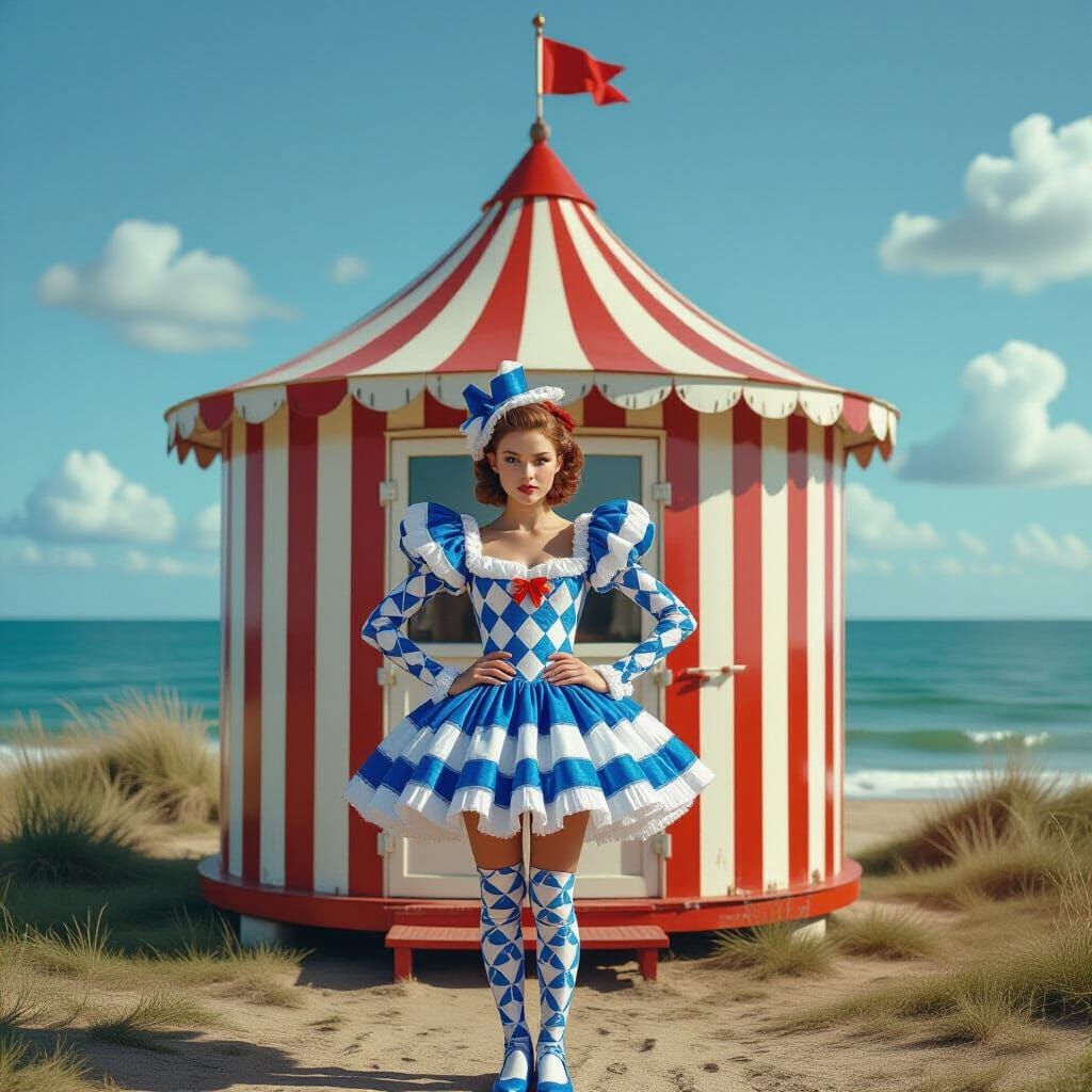 Girl in Harlequin Costume: Vintage Photo-Realistic Style
