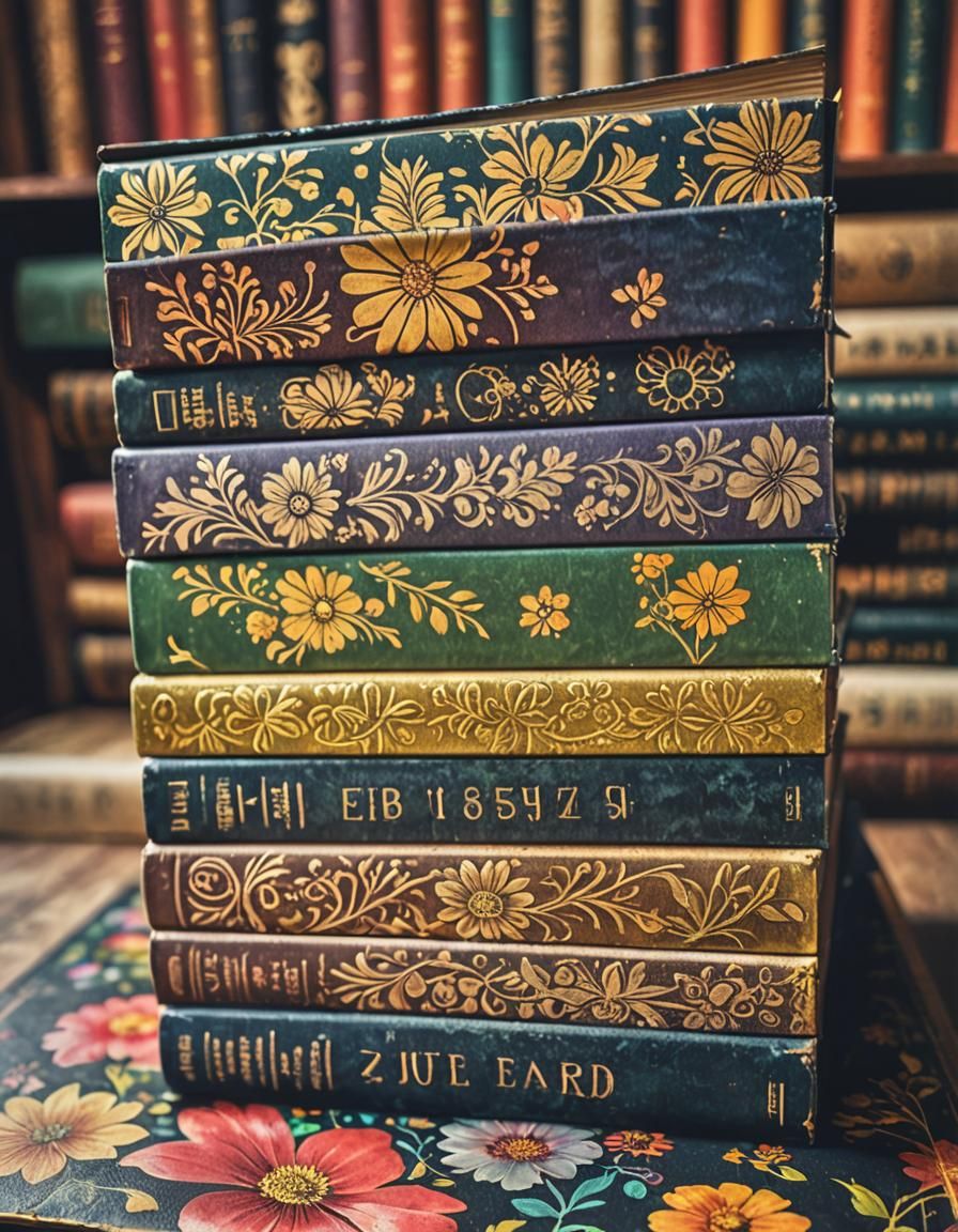 Macro Shot of Books with Sprayed Floral Edges