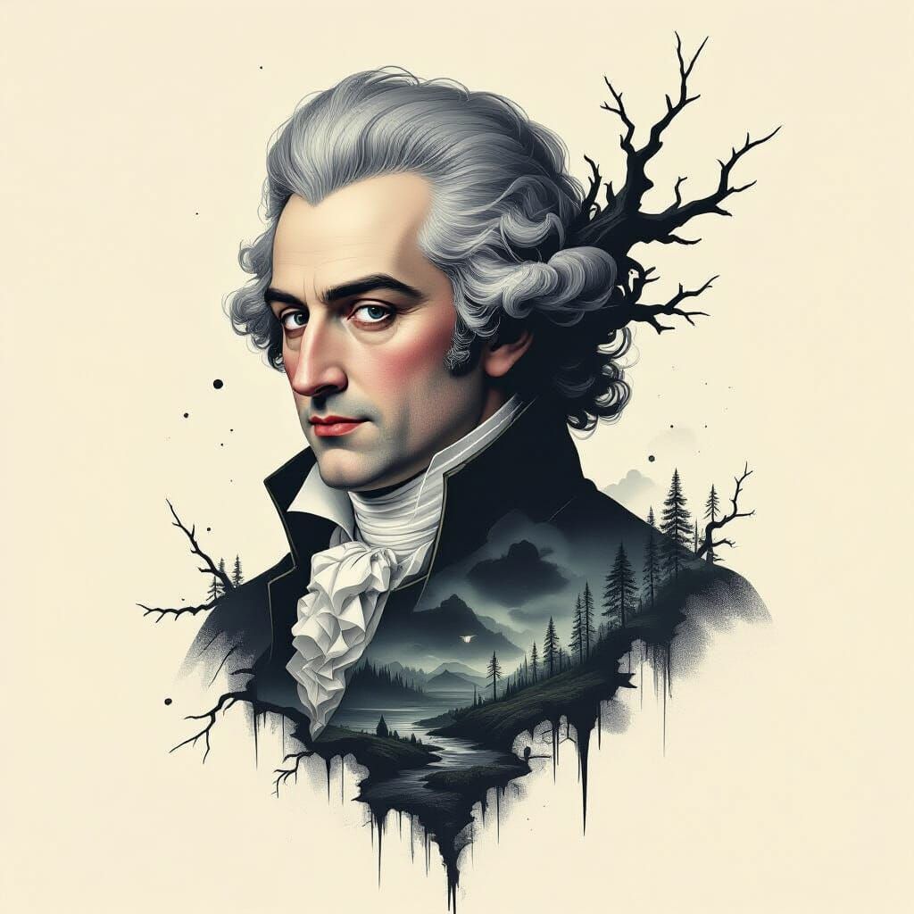Dark Surreal Mozart Portrait in Style of Bujnowski