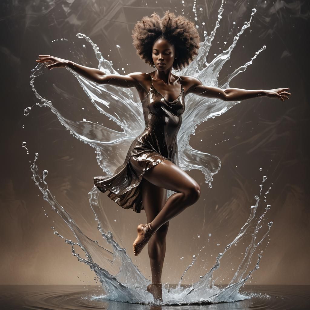 Elegant Afro-Brazilian Woman Emerges from Water Splash