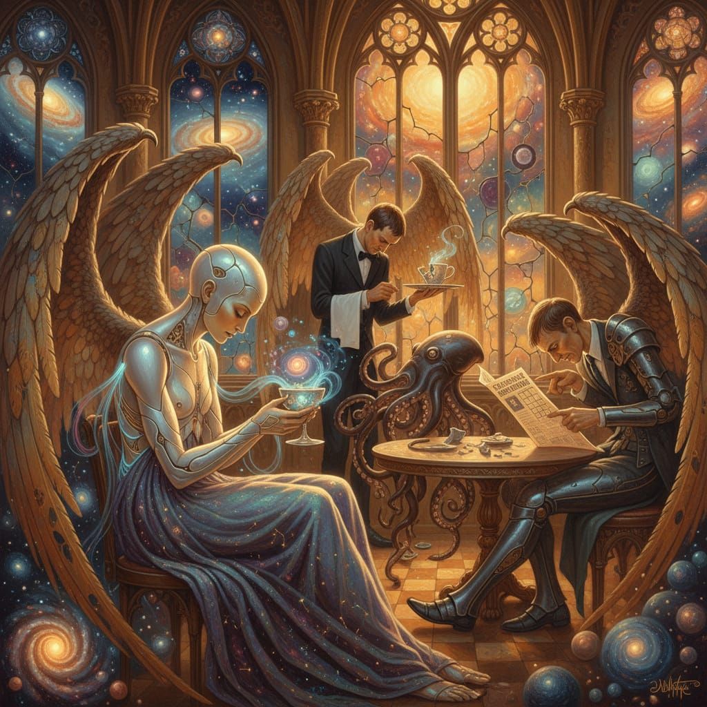 Fallen Angels in Gothic Cafe: Turner-Klimt Style