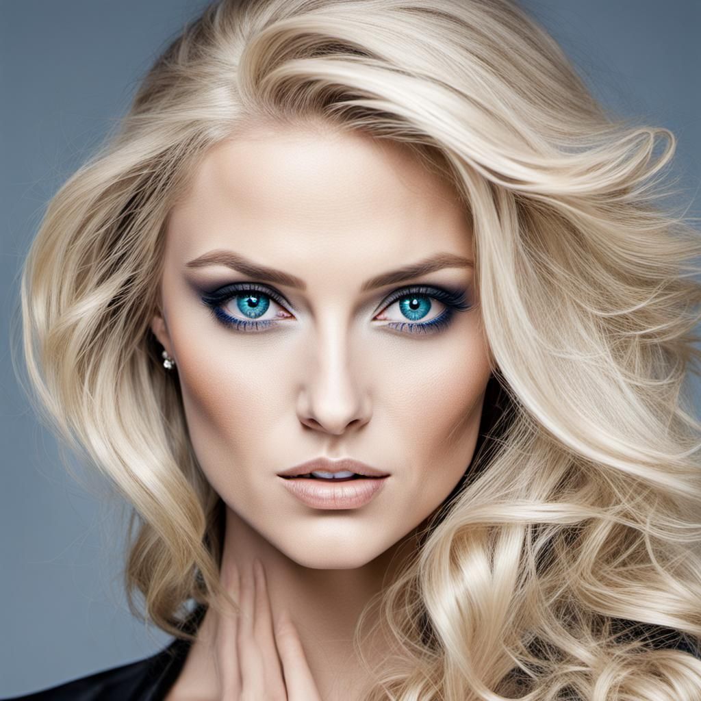 Blonde Woman with Deep Blue Eyes Portrait