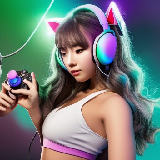 Gamer Girl with Xbox Controller in Splash Art Style
