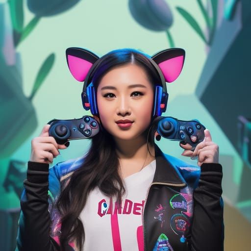 Gamer Girl with Xbox Controller in Splash Art Style