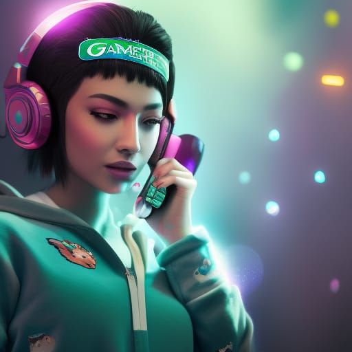 Gamer Girl with Xbox Controller in Splash Art Style