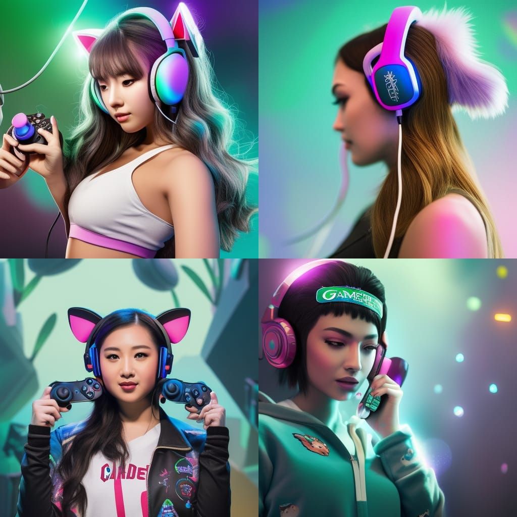 Gamer Girl with Xbox Controller in Splash Art Style