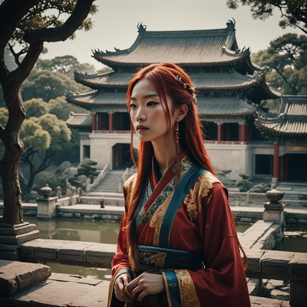 Chinese Girl in Tang Dynasty Palace Garden