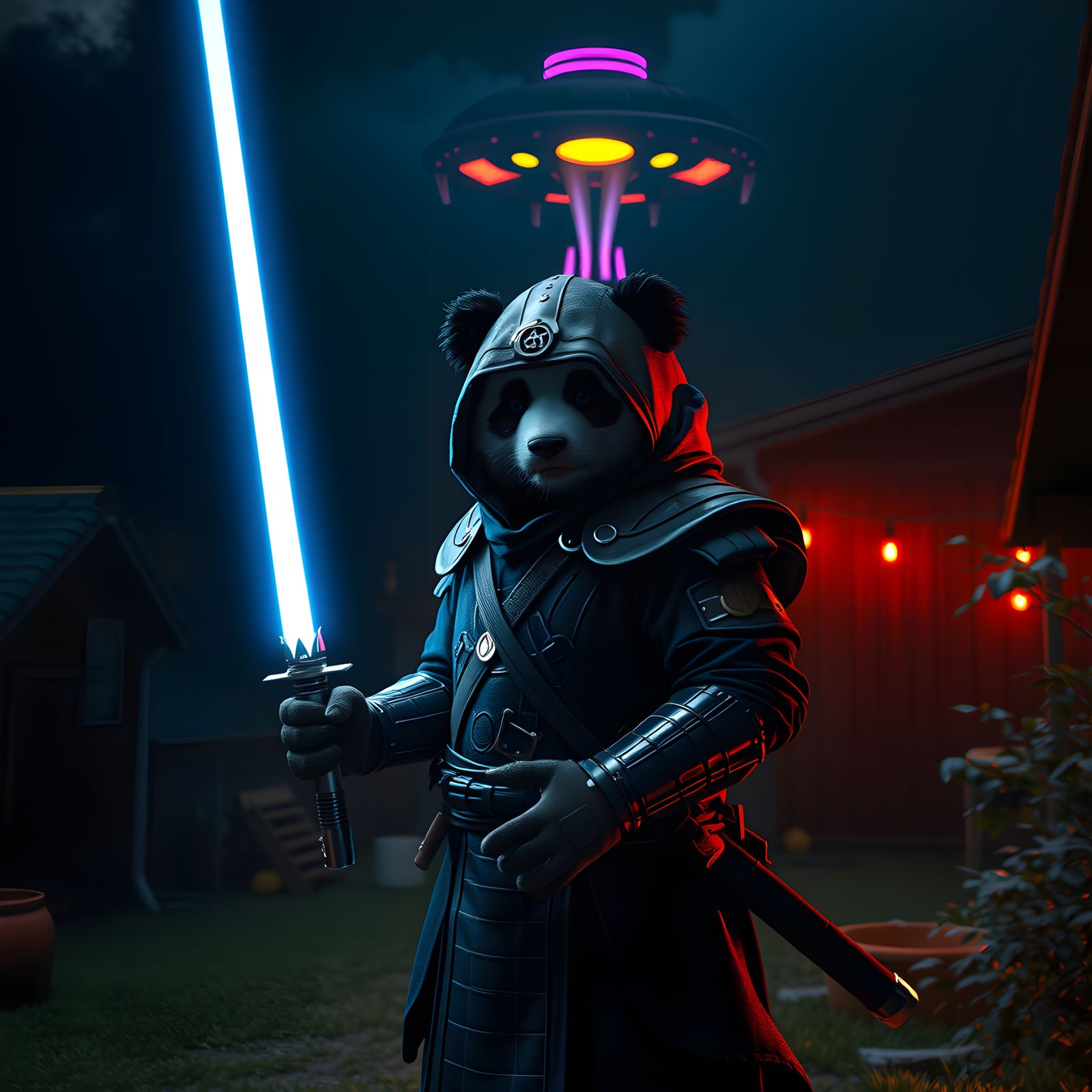 Ninja Panda in Uchiha Armor with Lightsaber