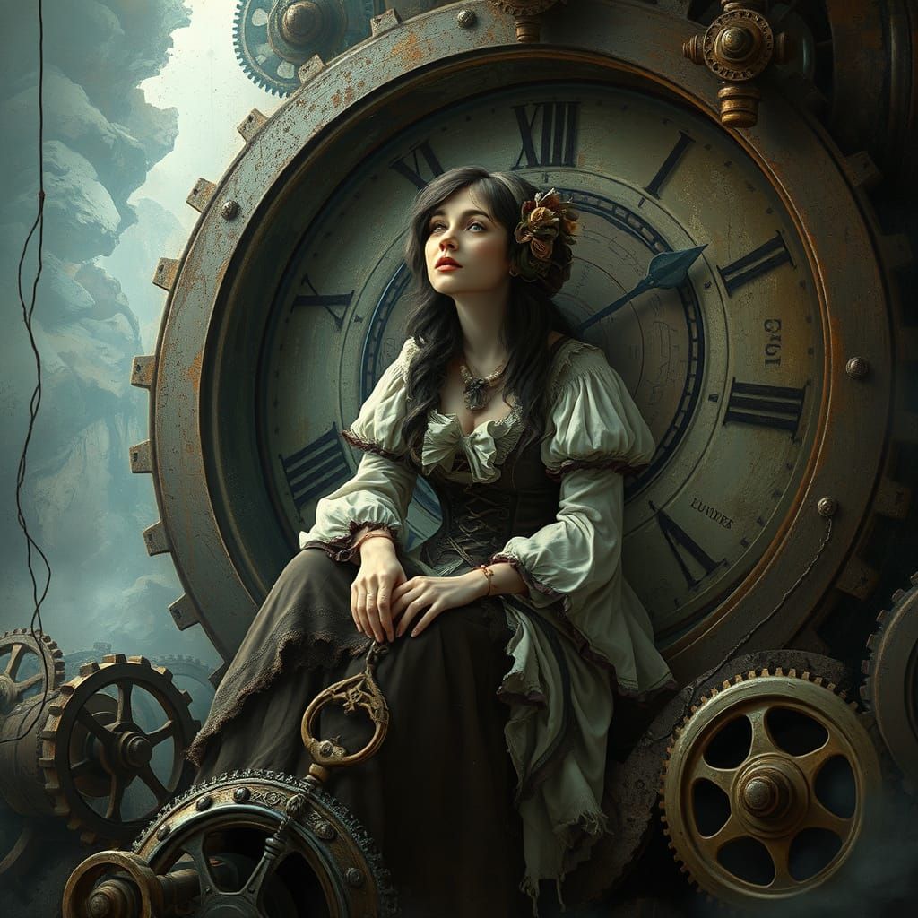 Victorian Singer in a Clockwork Dreamscape