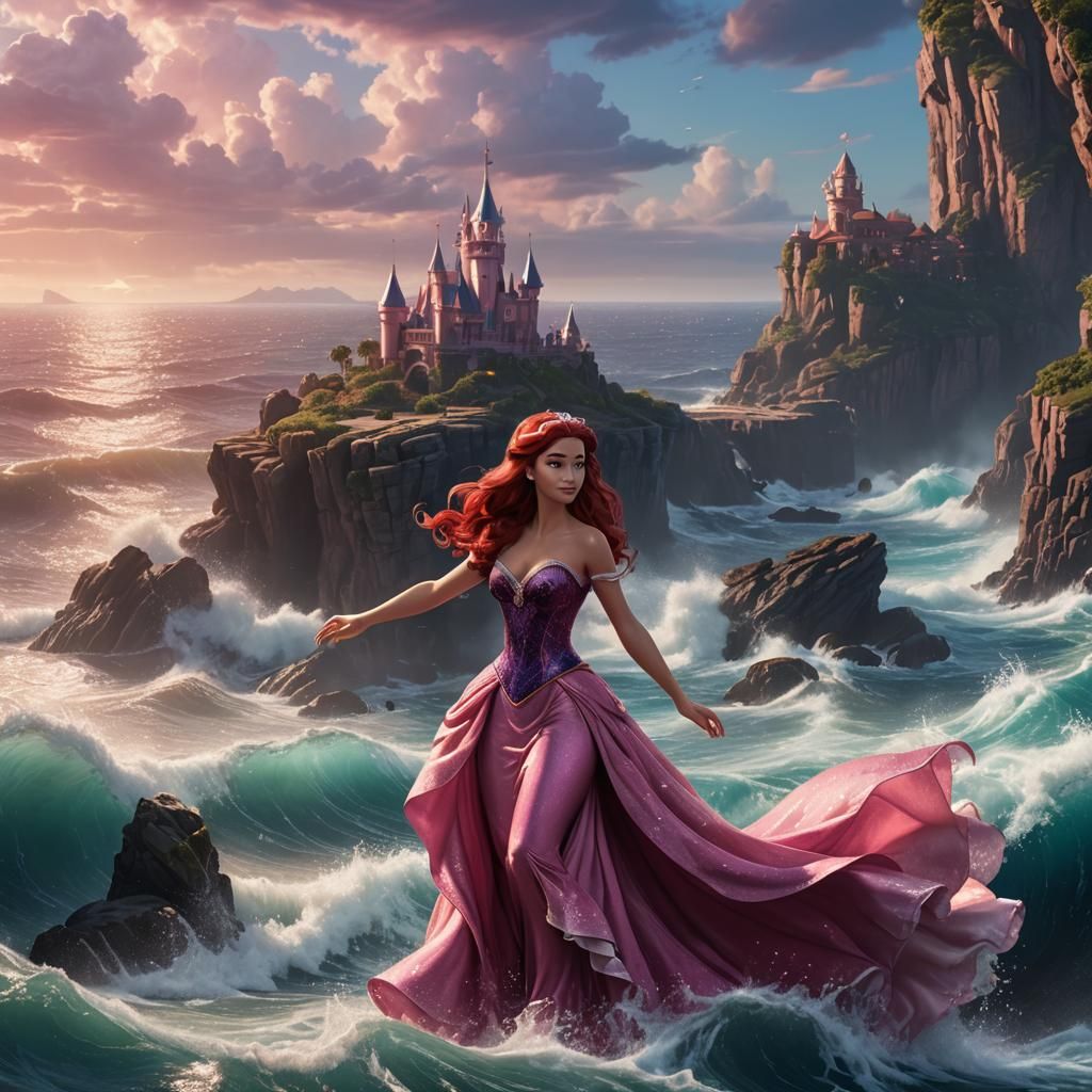 Princess Ariel in Pink Dress, Disney Style