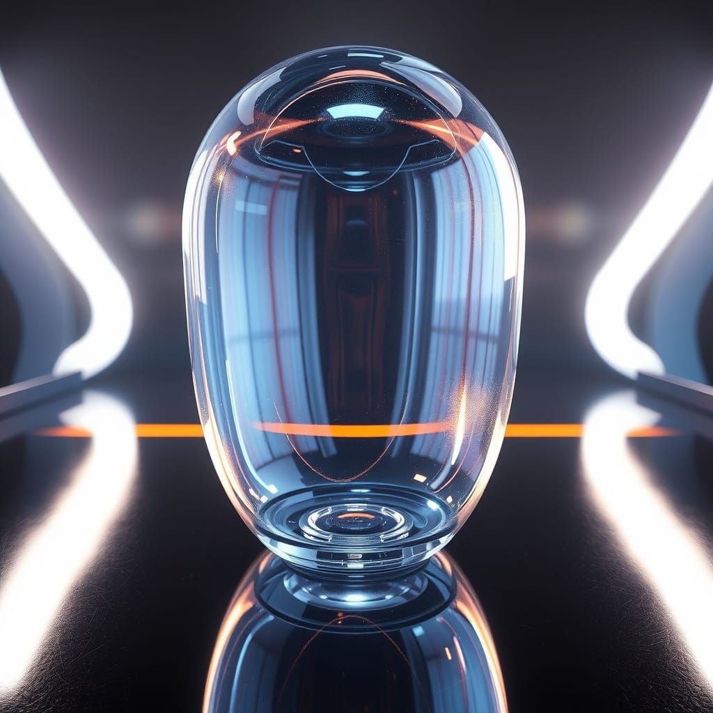 Futuristic Transparent Glass Reflecting Light in Sci-Fi Styl...