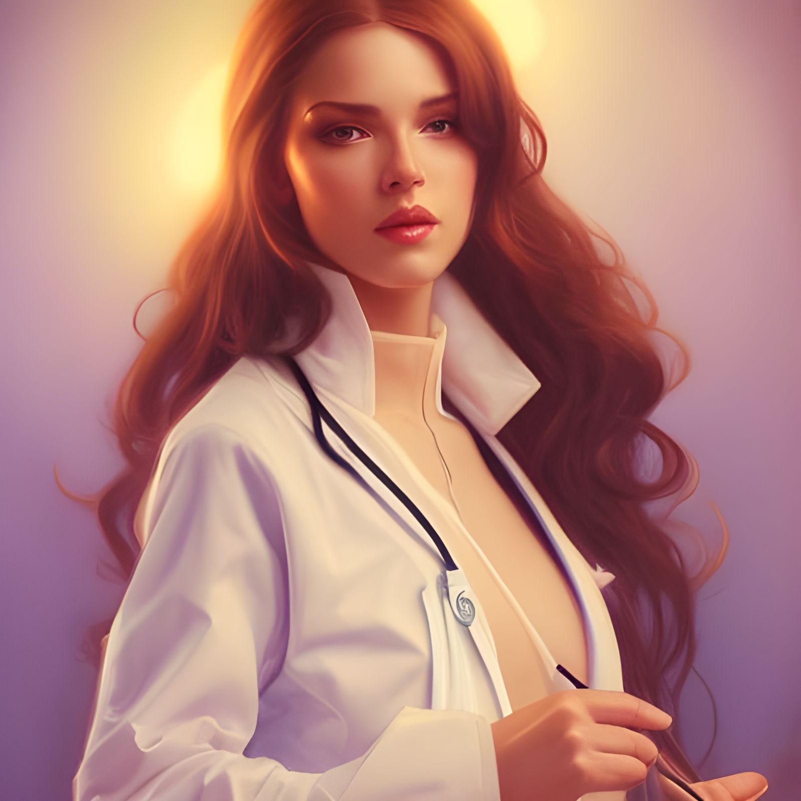 Glamorous Biochemist Portrait in Art Nouveau Style