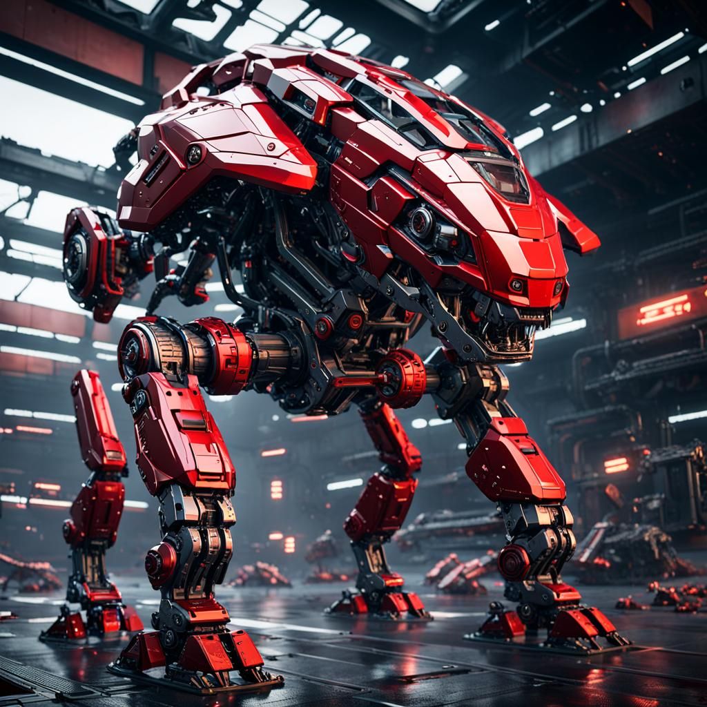 Futuristic Red Hammerhead Mech in Sci-Fi Style