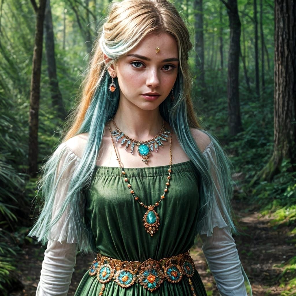 Forest Mavka in Vibrant Crystal Light