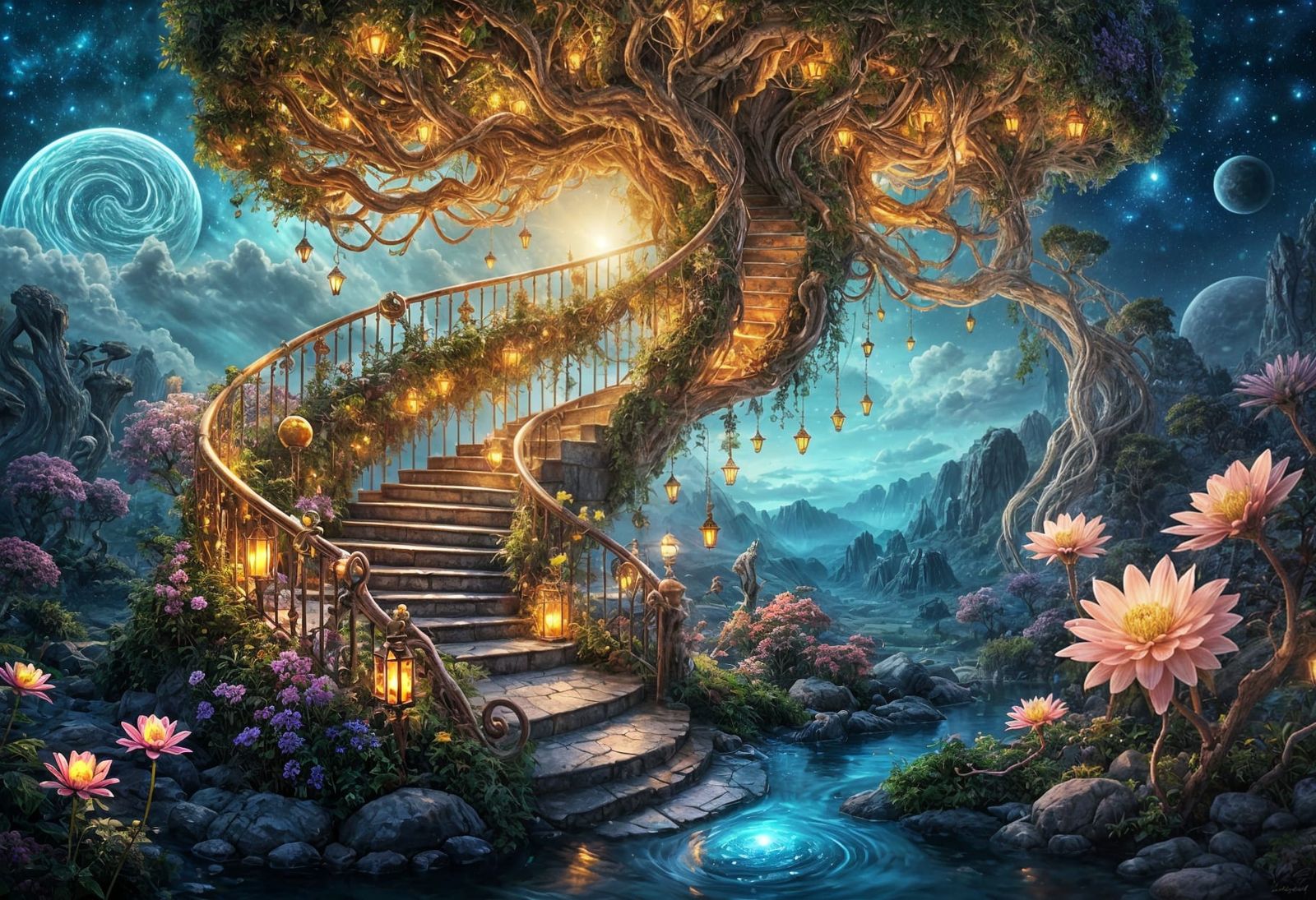 Mystical Spiral Staircase to Cosmic Sky