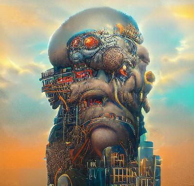 Cyberpunk Alien Colossus City Destruction
