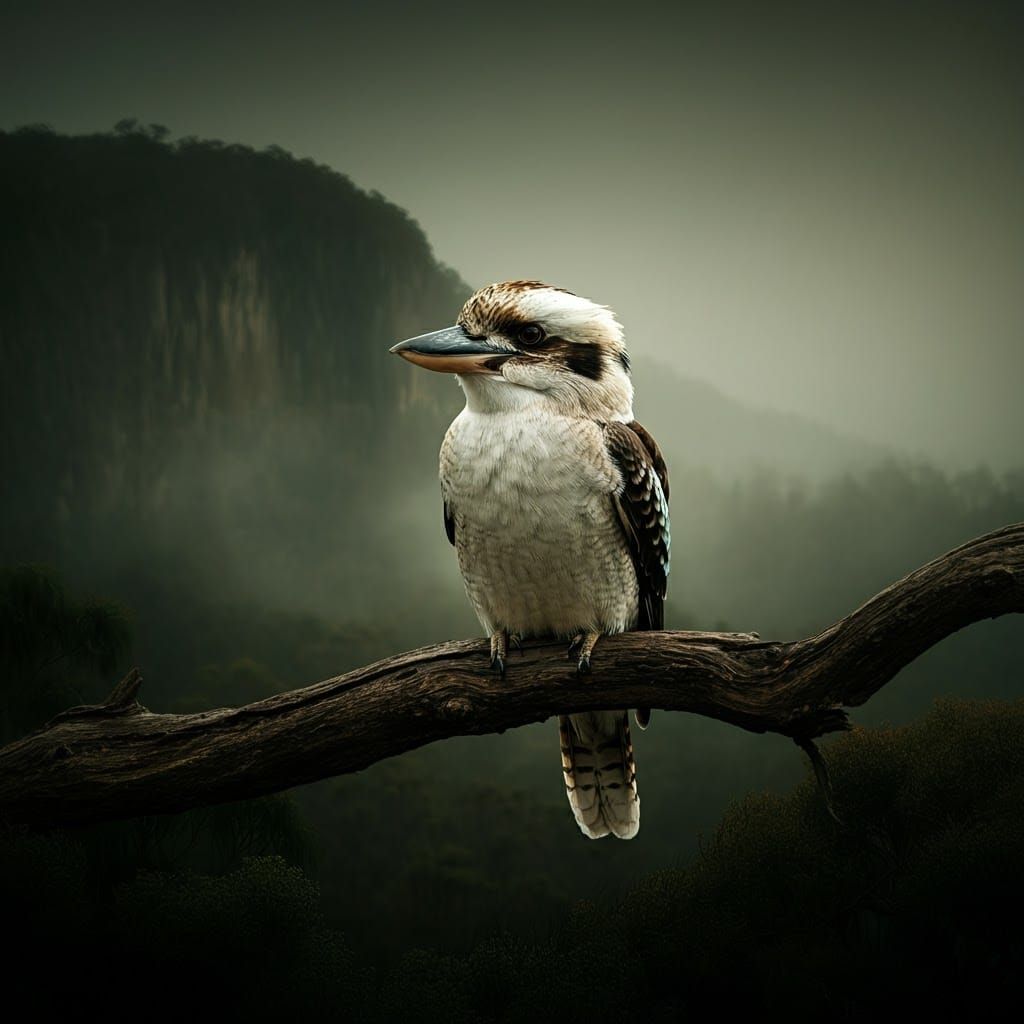 Kookaburra in Moody Australian Landscape, Cinematic Film Sti...