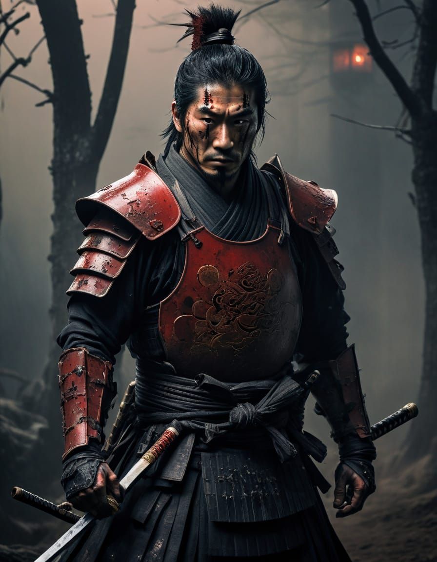 Mysterious Ronin in Haunting Japanese Landscape
