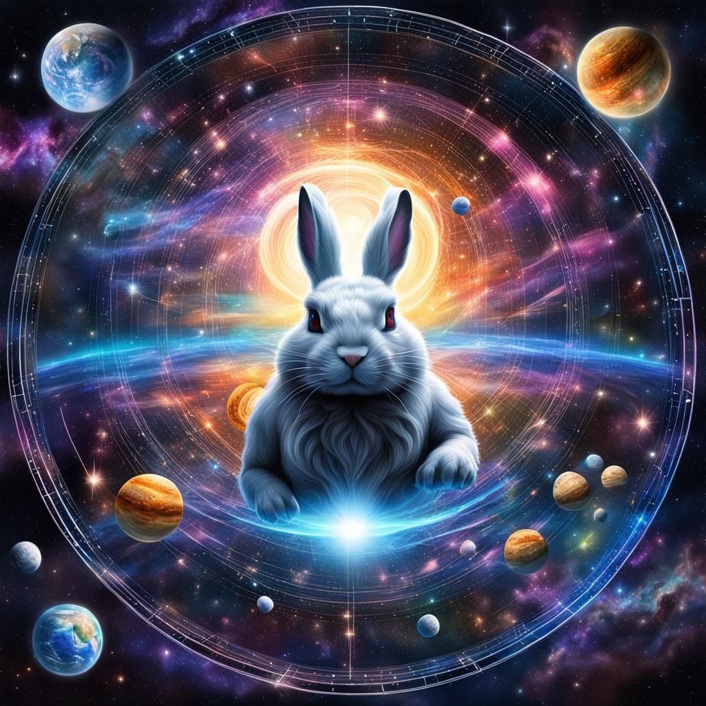 Cosmic Portal with Interstellar Rabbit Guardian