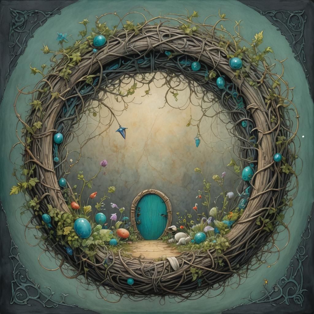 Magical Portal with Vines, Pencil Sketch