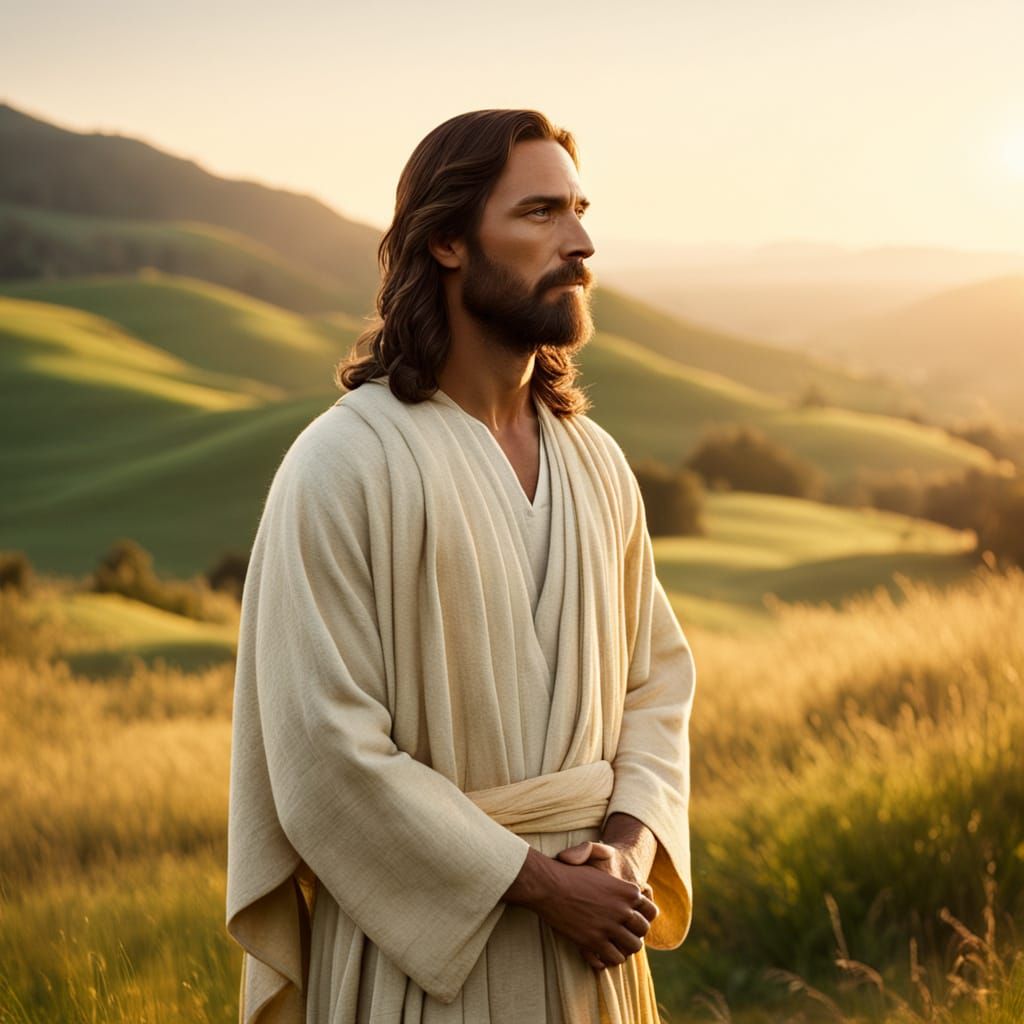 Serene Portrait of Jesus Christ at Sunset