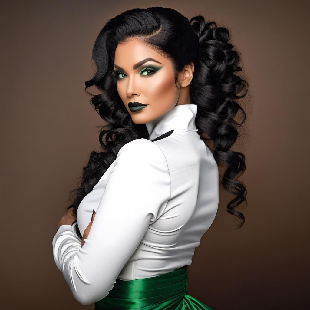 Portrait of Woman with Black Hair, Airbrushed Style