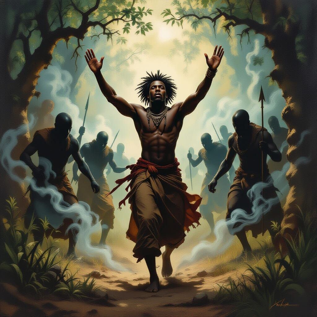 Heroic African Man Protects Friend in Mystical Clearing