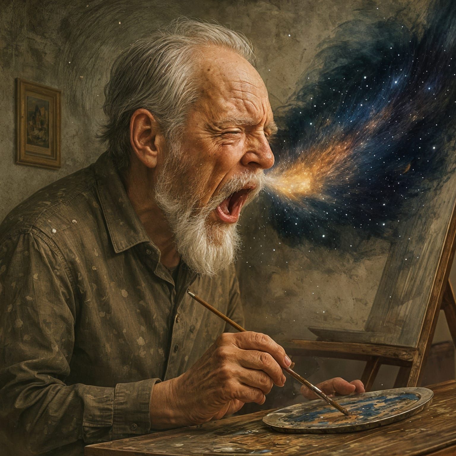 Painter's Sneeze Creates the Universe