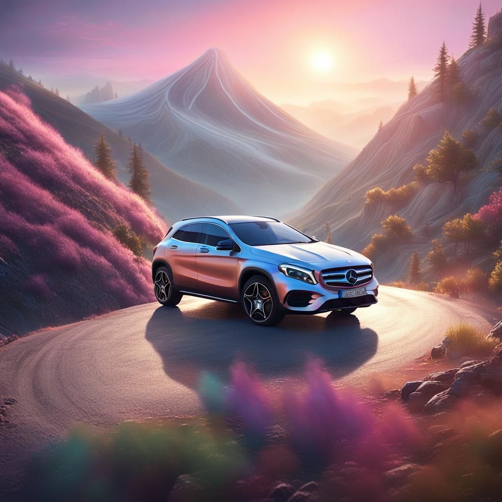 Mercedes GLA on Mountain Road: Fantasy Concept Art