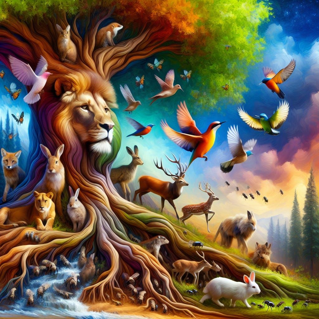 Surreal Tree of Animals: A Vibrant AI Landscape