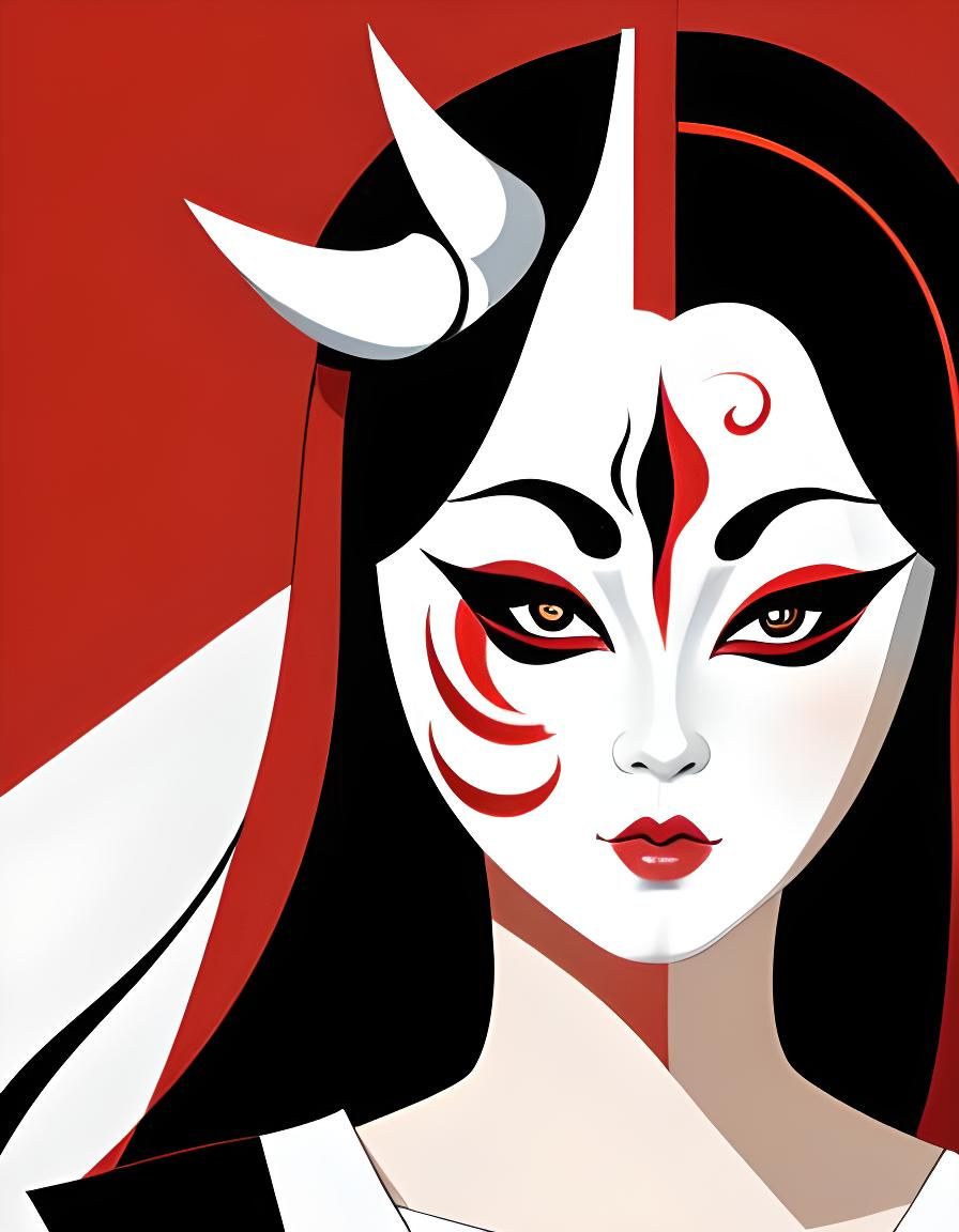 Stylized Kabuki Mask: Modern Vector Illustration