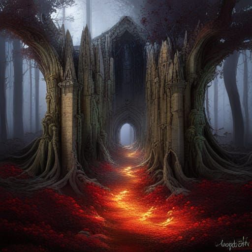 Mystical Forest Grove with Glowing Flowers