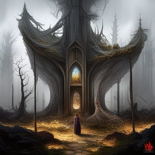 Mystical Forest Grove with Glowing Flowers