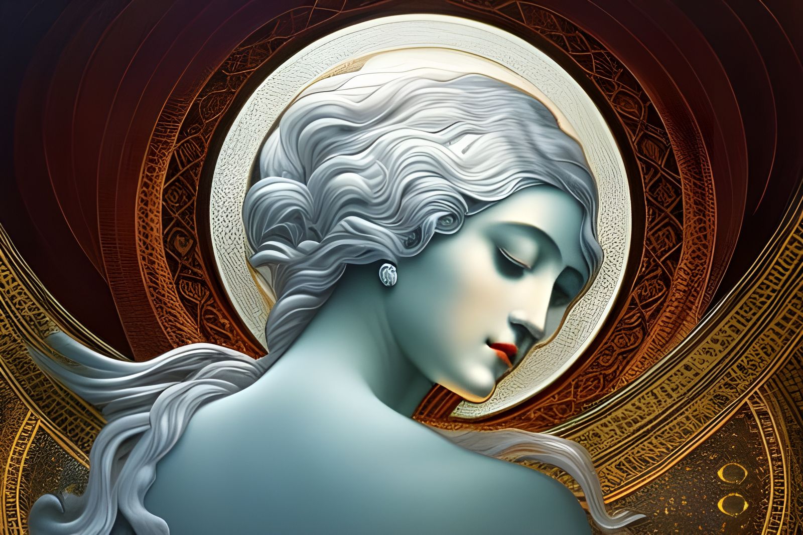 Mystical Moon Goddess Art Nouveau Portrait