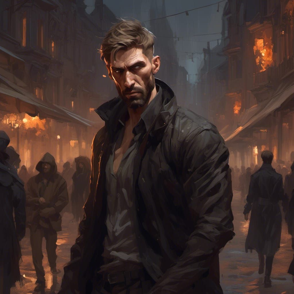 Petrified Man in Gothic City, Digital Art