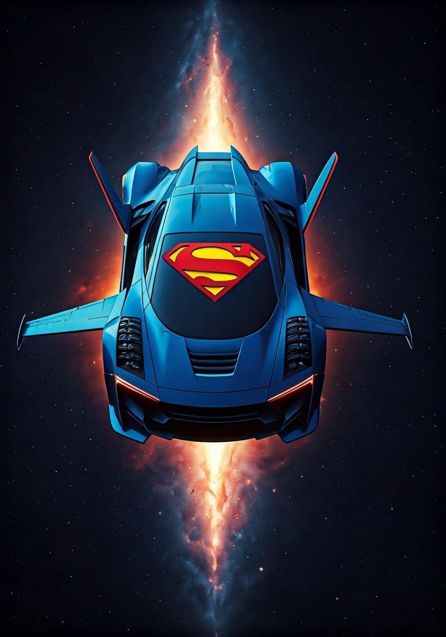 Futuristic Superman Car Soaring Through Space