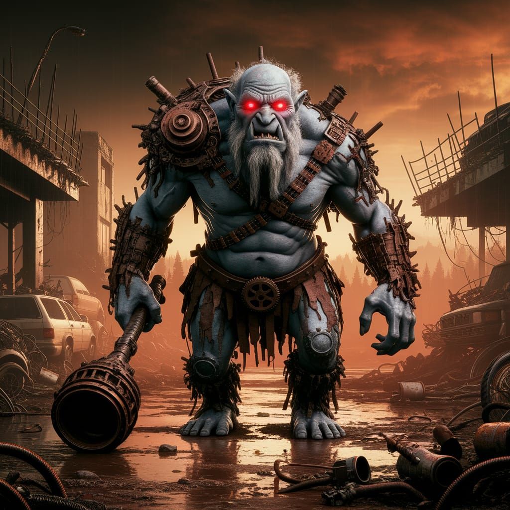 Junkyard Troll in Post-Apocalyptic Wasteland