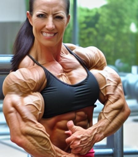 Muscular Female Bodybuilder Flexing Ripped Arms