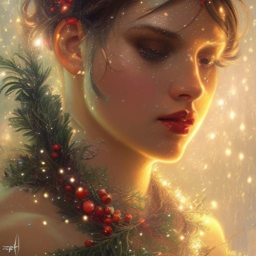 Majestic Christmas Goddess Portrait in Art Nouveau Style