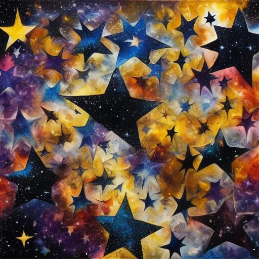 Majestic Night Sky with Glowing Stars and Swirling Clouds