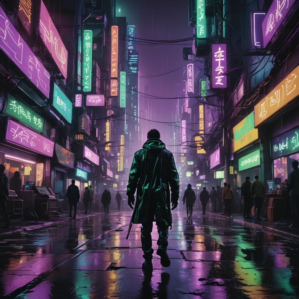 Cyberpunk Cityscape: Neon Reflections in Futuristic Metropol...