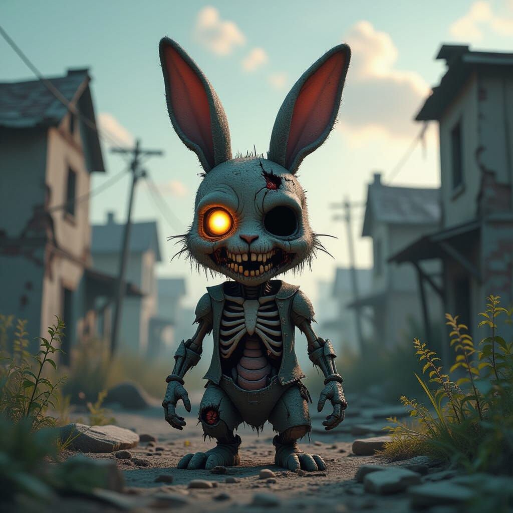 Grotesque Zombie Rabbit in Post-Apocalyptic Dark Fantasy