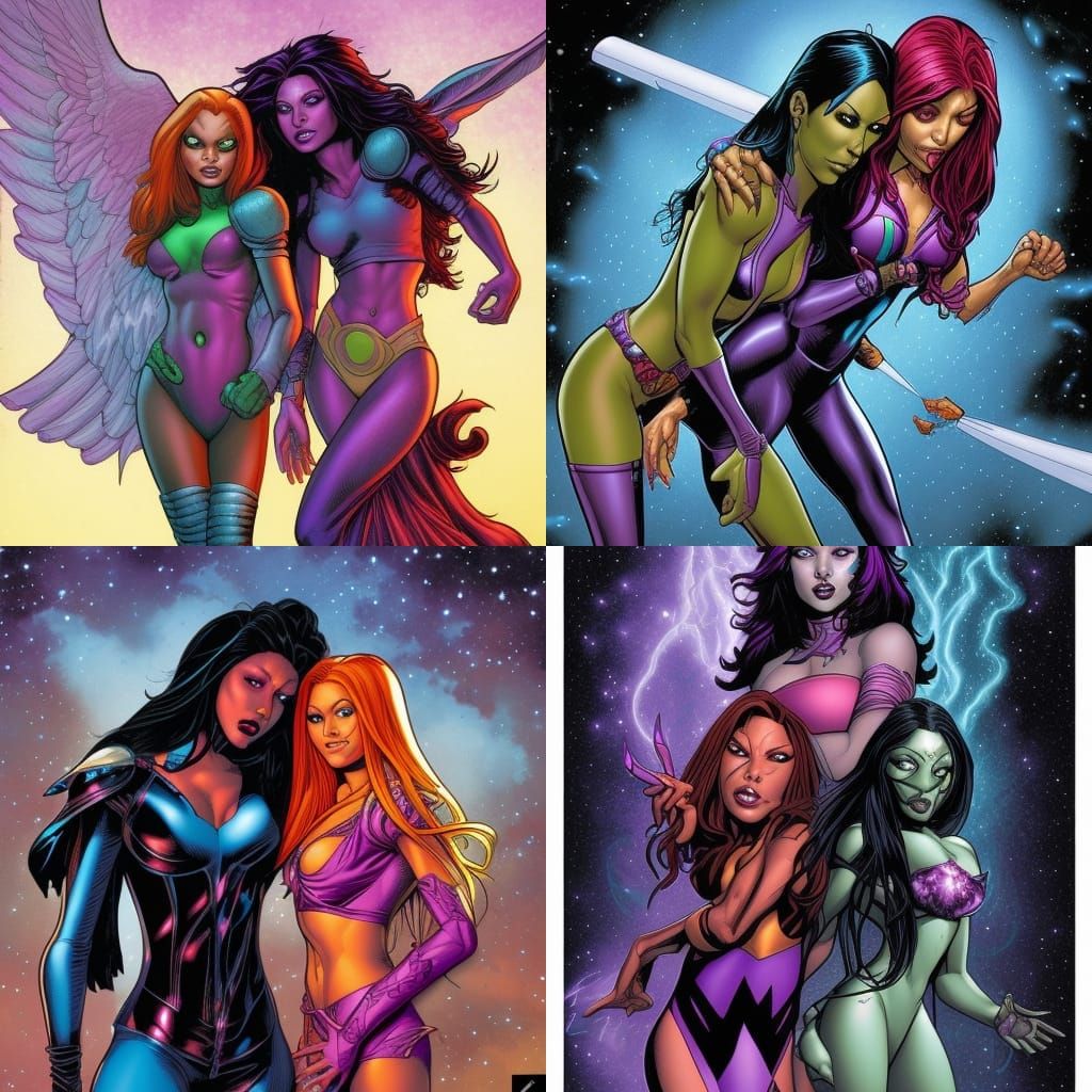 Raven and Starfire in Comic Book Style