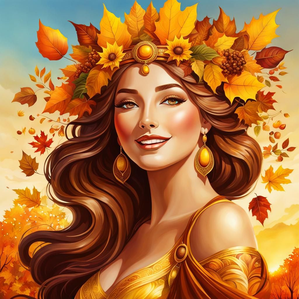 Autumn Goddess Illustration in Warm Colors