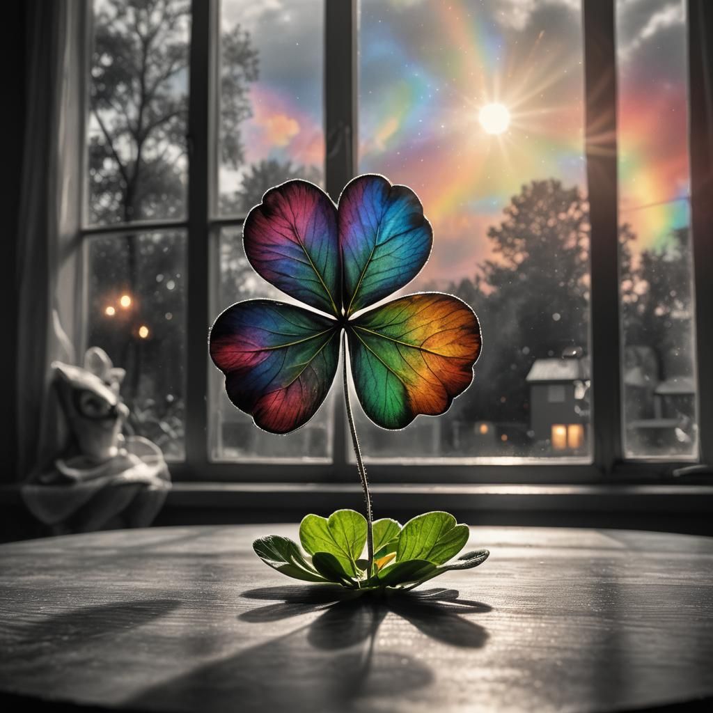 Mystical Four-Leaf Clover Charcoal Drawing