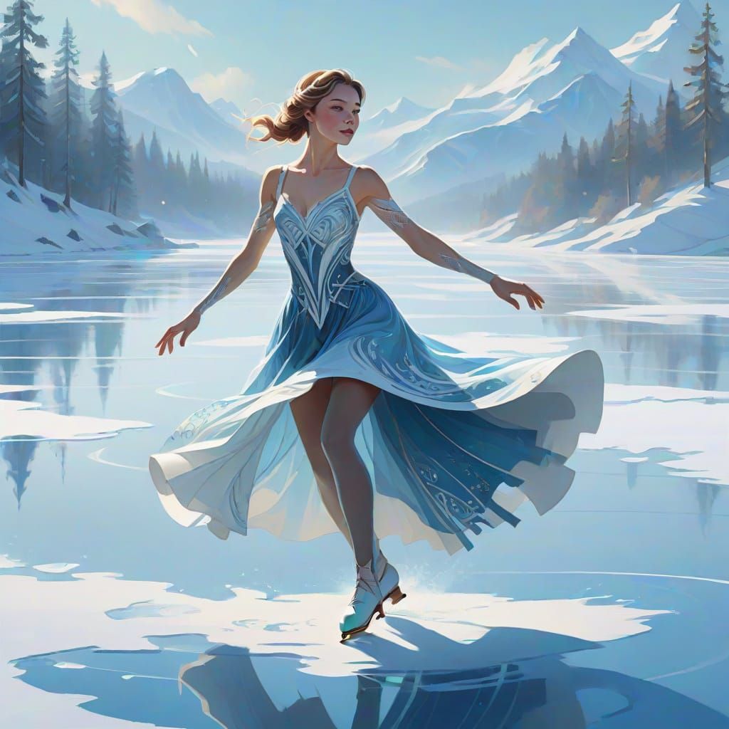 Elegant Iceskater Gliding in Crisp Winter Light