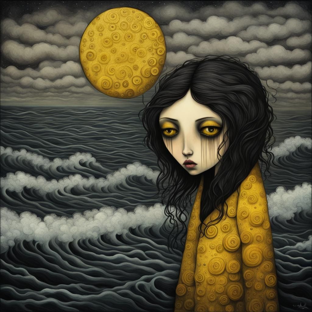 Sad Face in the Ocean Waves